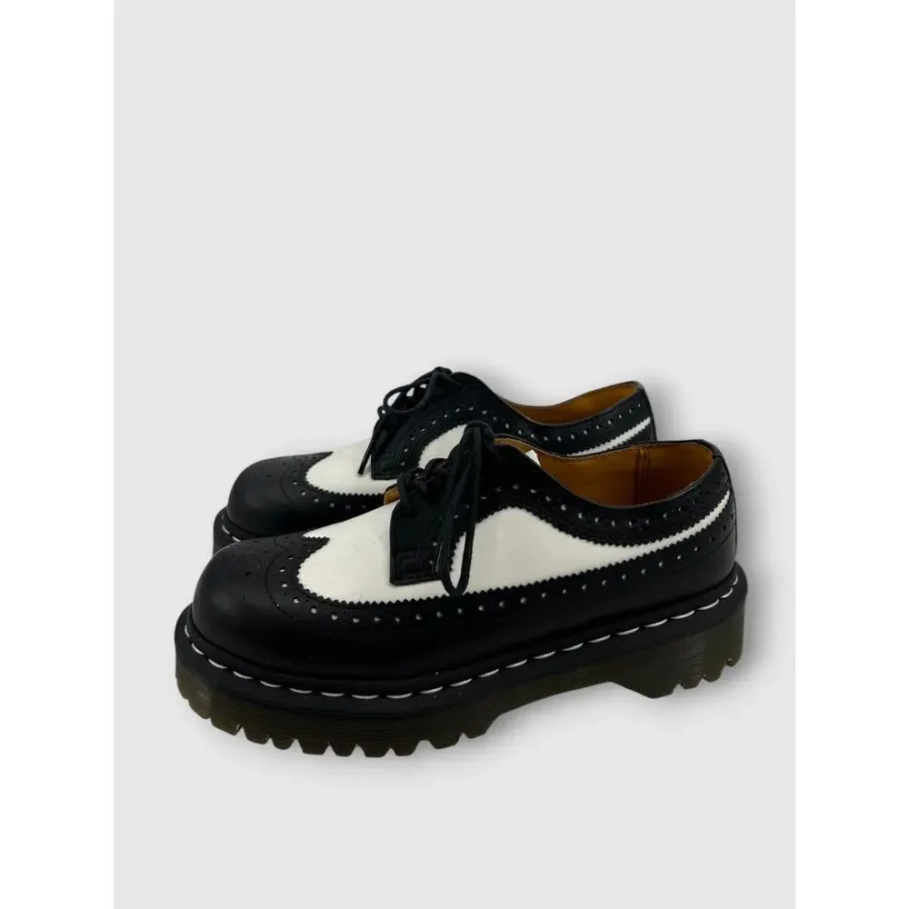 Dr. Martens Black & White Leather Wingtip Brogue Platform Oxfords Size 6